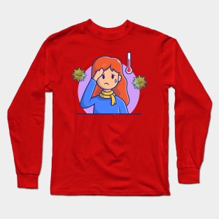 Girl with Fever And Flu Cartoon (2) Long Sleeve T-Shirt